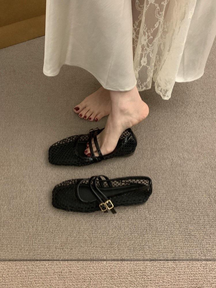 Niche Design Sense Hollow Breathable Mesh Mary Jane Shoes 2025 New Sandals Fairy Fairy Wind Fishing Net Single Shoes