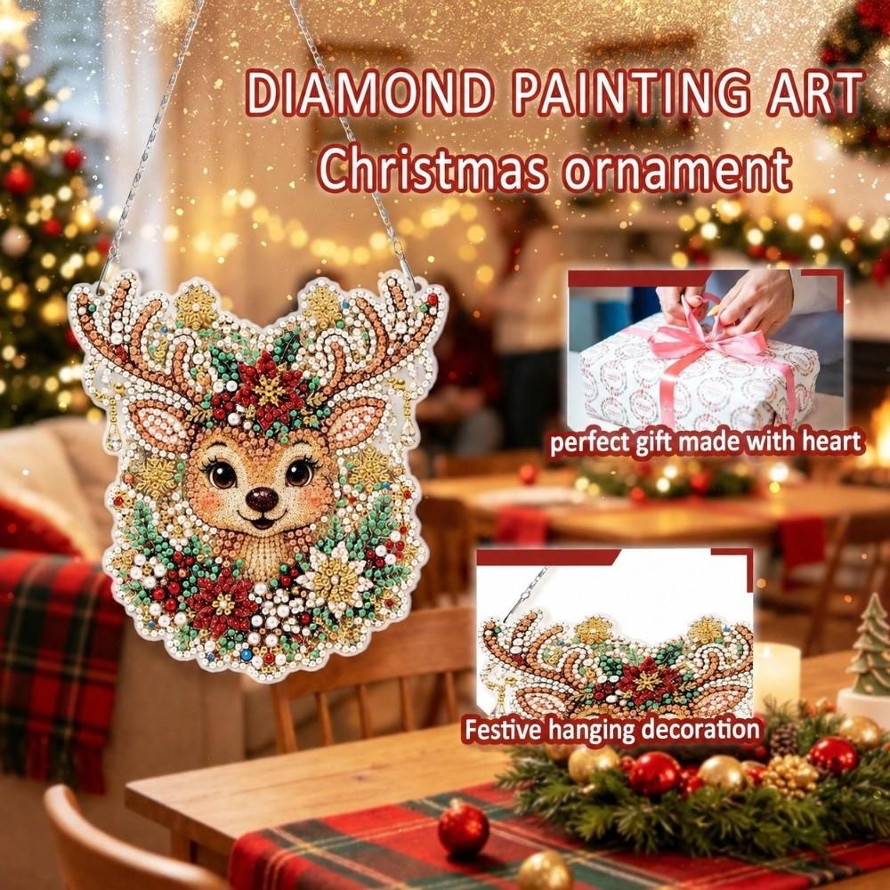 DIY Acrylic Xmas Pendant 2D Flat Diamond Painting Hanging Ornament Home Decoration