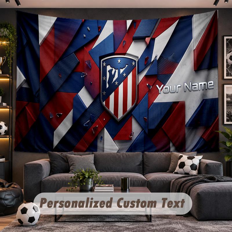 Atletico Madrid FC Personalized Tapestry Support Custom Name, Wall Art Home Decoration