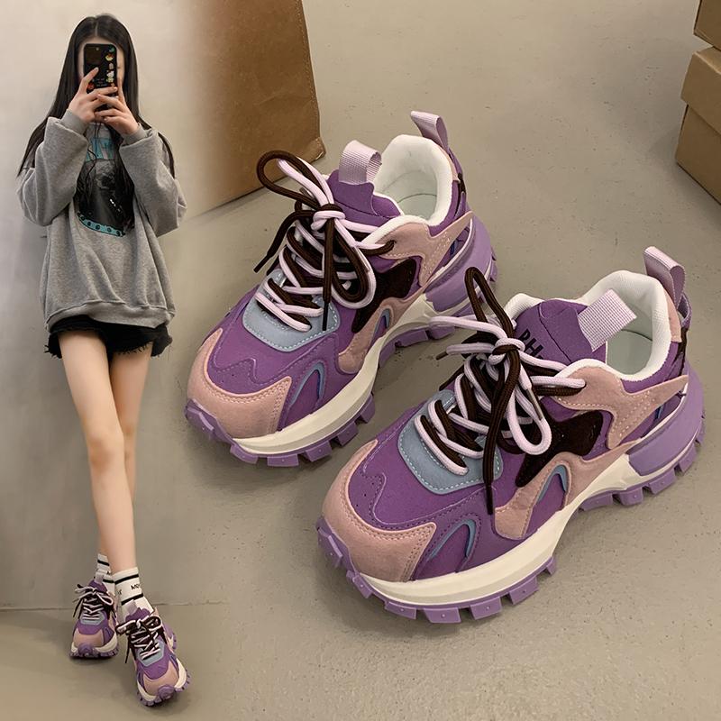 2025 New Ladies Shoes Versatile Women's Vulcanize Shoes Mixed Colors Platform Women Sneakers Outdoor Lace Up Casual Shoes