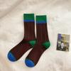 Ladies Spring and Autumn Vintage Cotton Matching Color In The Tube Pile Socks
