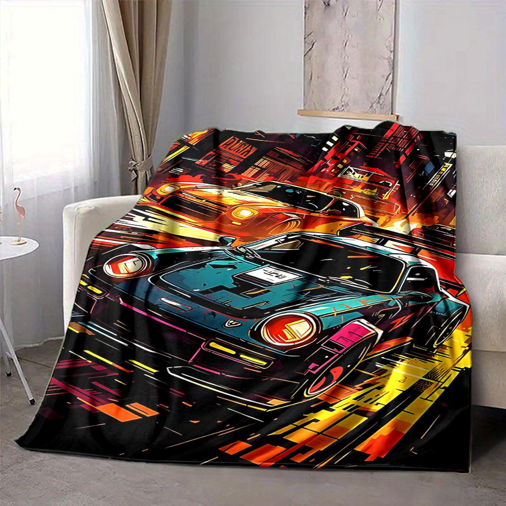 1pc Street Racer Flannel Throw Blanket HD Printed Lightweight Soft Warm All Season Blanket for Sofa, Bed, Travel, Camping Machine Washable