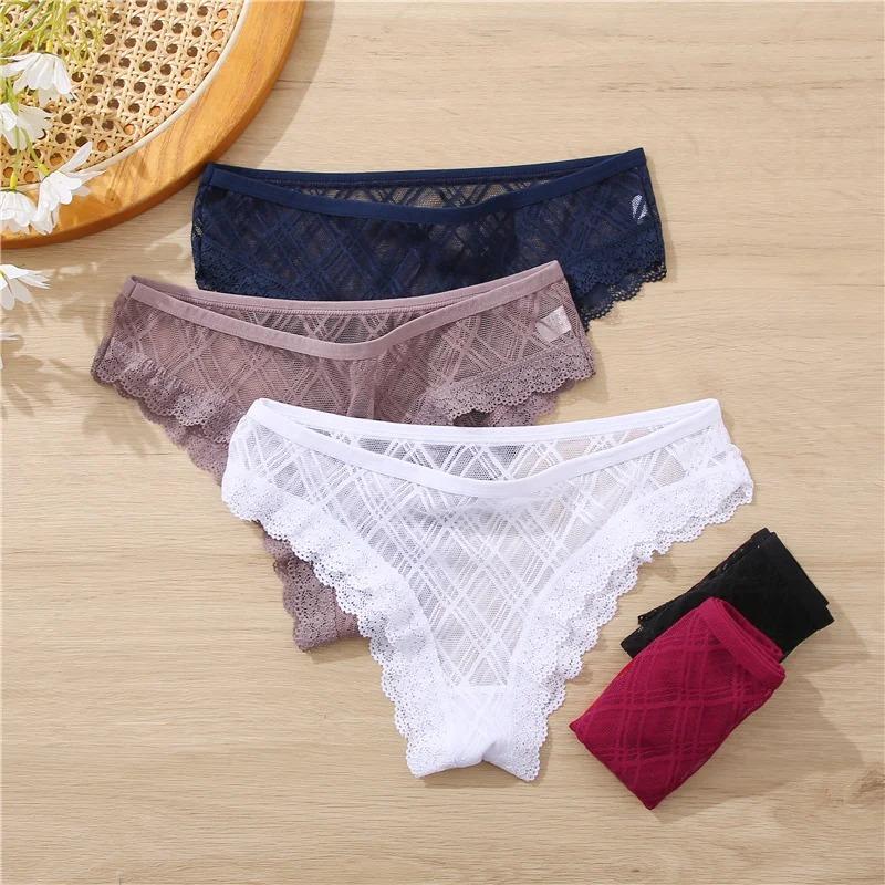 Set da 3 Pezzi Mutandine da Donna Sexy Biancheria Intima Pizzo Mutandine Lingerie Femminile Floreale Pizzo Slip Prospettiva Finetoo Design Mutandine da Donna