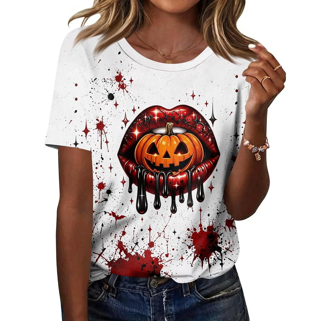 Women's Casual Halloween Print Short Sleeve T-Shirt