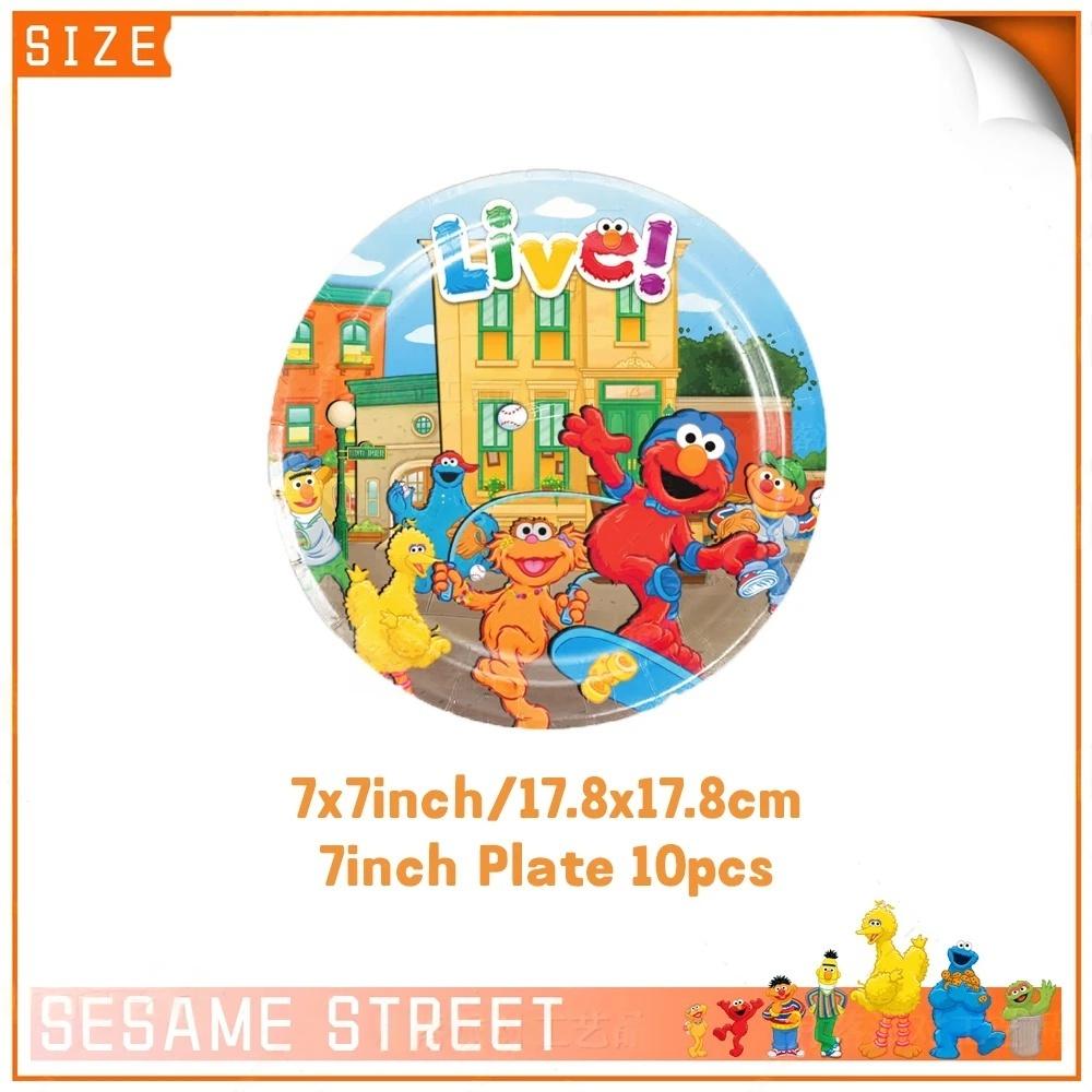 SEsame-Streets Birthday Party Decoration Biscuit Monster Plate Cup Cake Topper Flag Background Balloon Cookie Monster Surprise