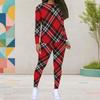 Women Plus Size Red Black Checkered Printed Round Neck Long Sleeve Two Piece Pants Set