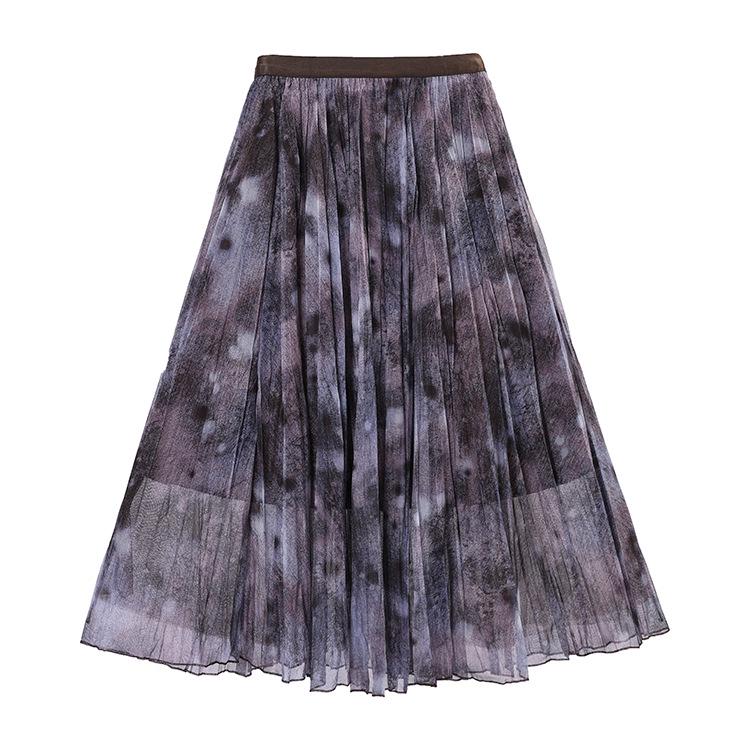 Сетчатая юбка миди с принтом Fei Yuan - Женская весенняя мода, универсальная и стильная для повседневной носки One Size