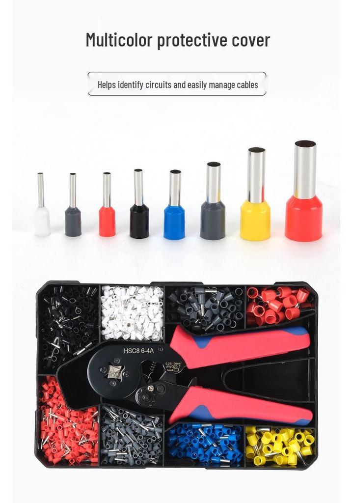 Insulated Wire Connector & Crimping Plier Set: 800/1200/1800 Pcs Tubular Cold-Press Terminals, 6-4A
