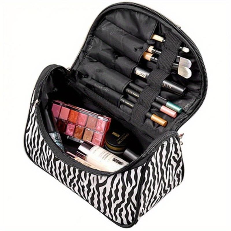 Fashion Zebra Pattern Makeup Bag Portable Travel Storage Organizer for Women Dual Zipper Access Toiletry Handbag for Home Travel Use
