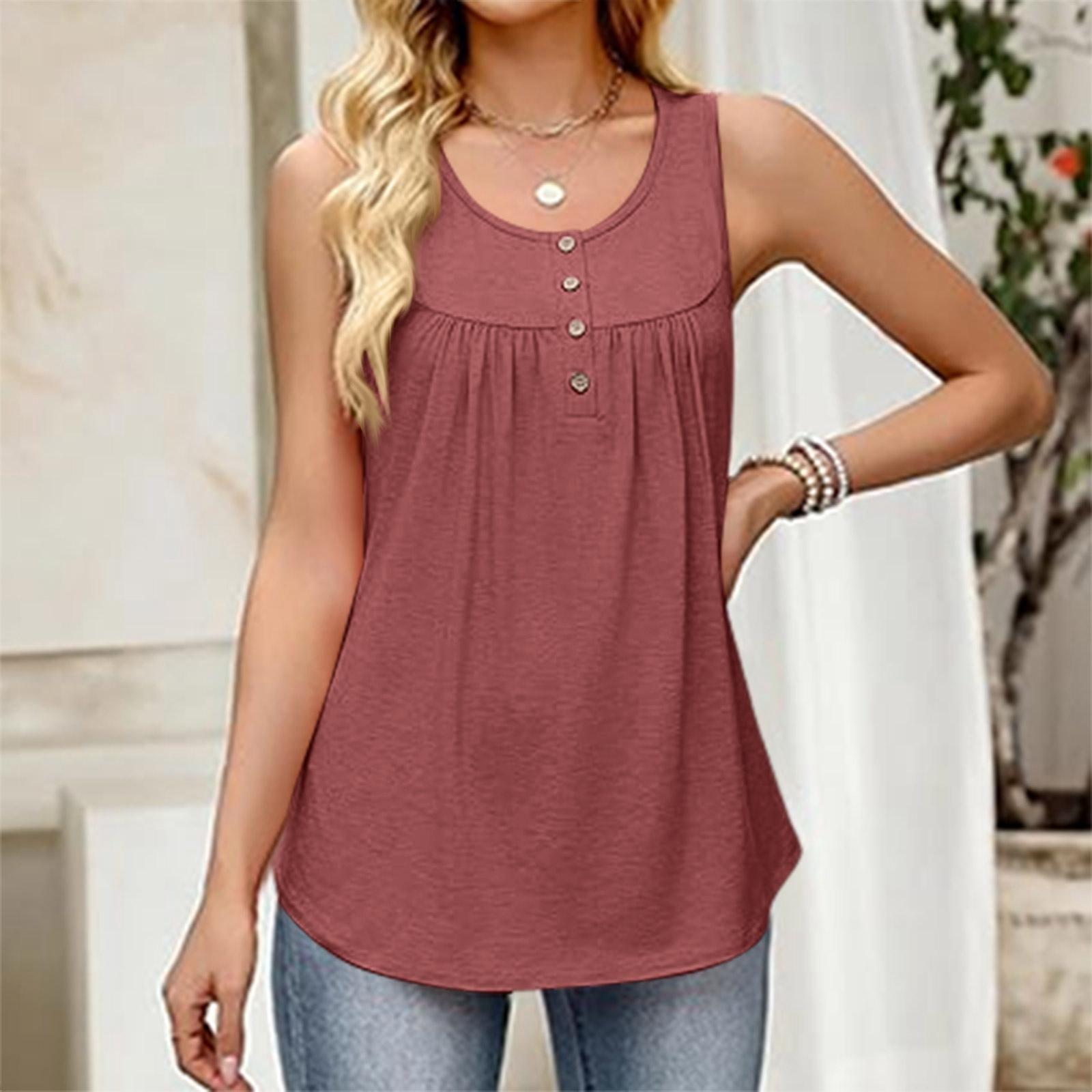

Women s Fashionable Plain Color, Round Neck, Button-Decorated Sleeveless Vest Top, Suitable For Both Inner And Outer Wear. XXL Кіновар