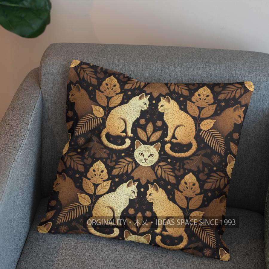 2D Black Cats With Leaf Pattern Throw Pillow Pattern Cushion Cover Suitable For Sofa Bedroom Car Pillow Cover