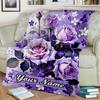 1PC Custom Name Purple Roses Garden Flannel Blanket Versatile,all-season Throw Suitable for the Living Room,bedroom,camping,travel,and Gift