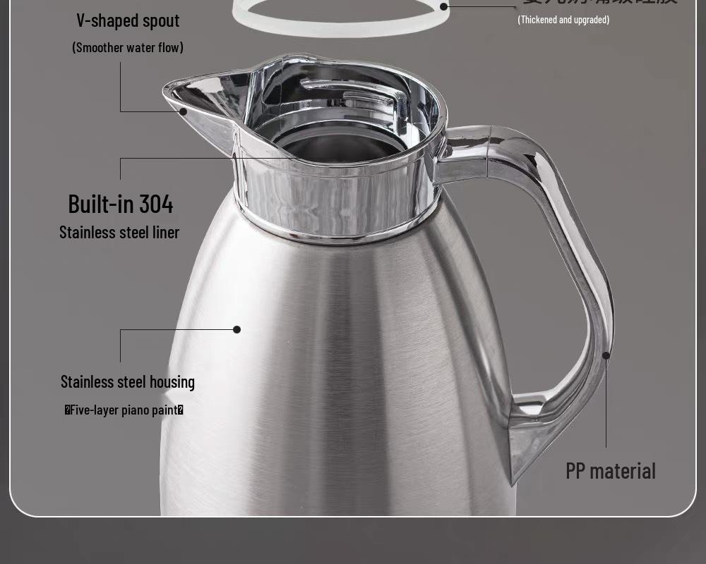 European Style 304 Stainless Steel Double-Layer Vacuum Thermos Flask, Large Capacity Roman Pot for Home Use, Anti-Scald.