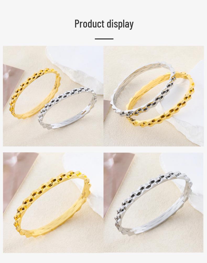 European American Titanium Steel Wave Bracelet: Elegant Women's Stainless Steel Bangle Jewelry.