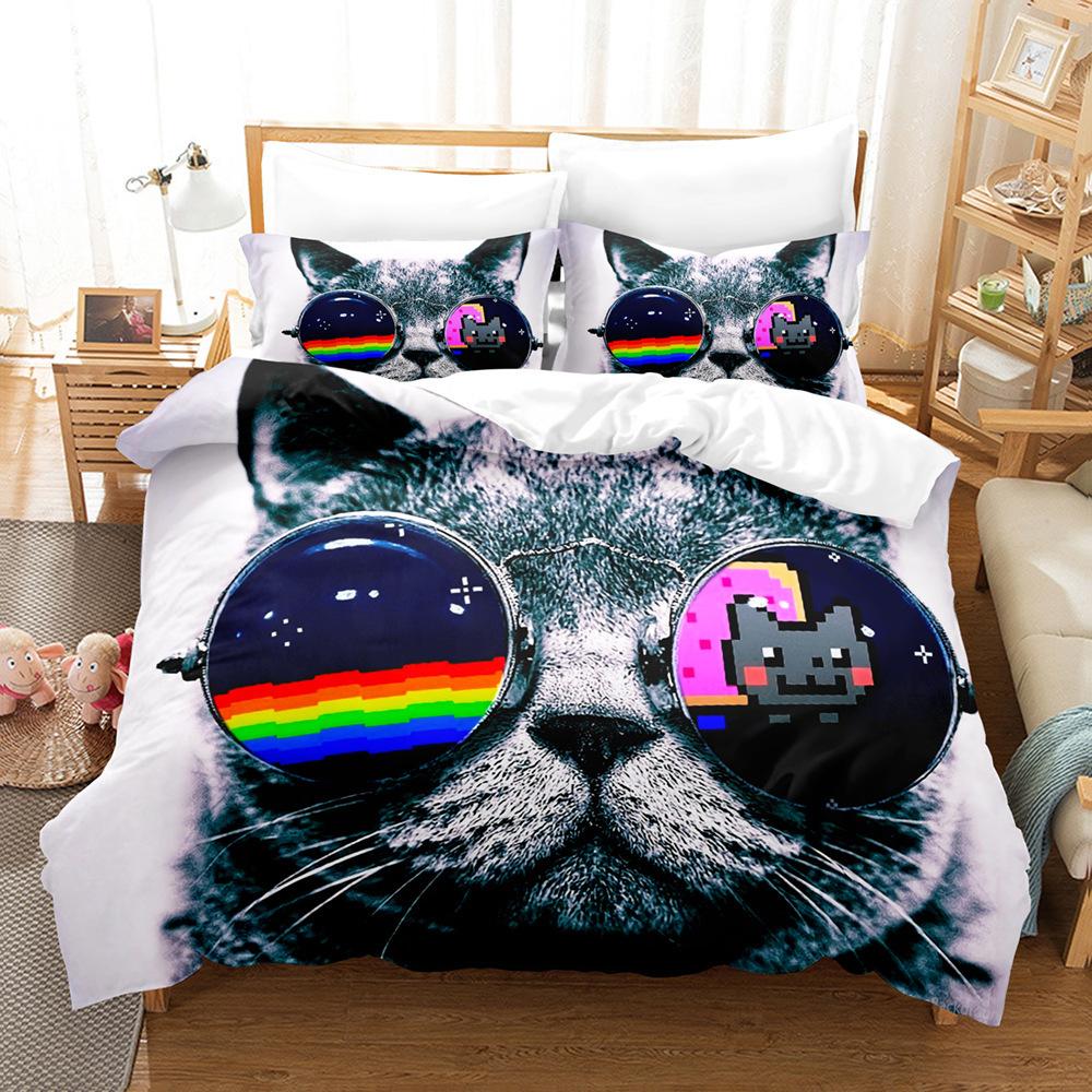 Quilt Cover Cute Animal Cat Series 3D Digital Printing Three-Piece Set