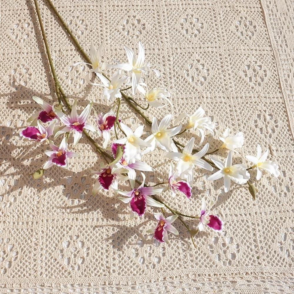 2 Fork Artificial Dendrobium Branch Realistic Handmade Simulation Orchids Exquisite Real Touch Fake Flowers