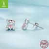 Rosa Liebe Zirkon Bär Mini Ohrstecker, Niedliche Heilung S925 Sterlingsilber Ohrstecker.