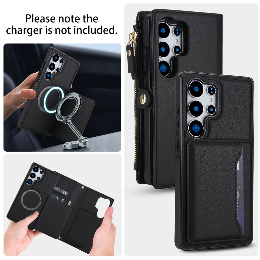 For Samsung Galaxy S25 Ultra Wallet Case Magnetic Detachable PU Leather Phone Cover with 2 Straps