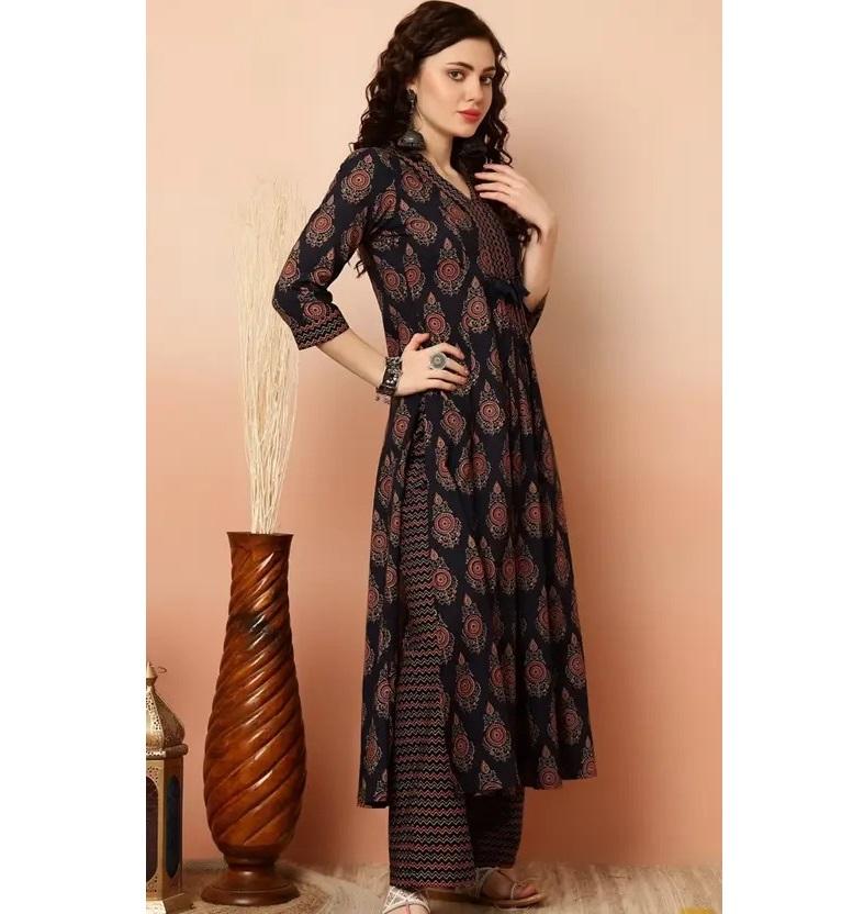 Donna Designer Top Tunica Stampa Floreale Kurta, Palazzo e Dupatta Set