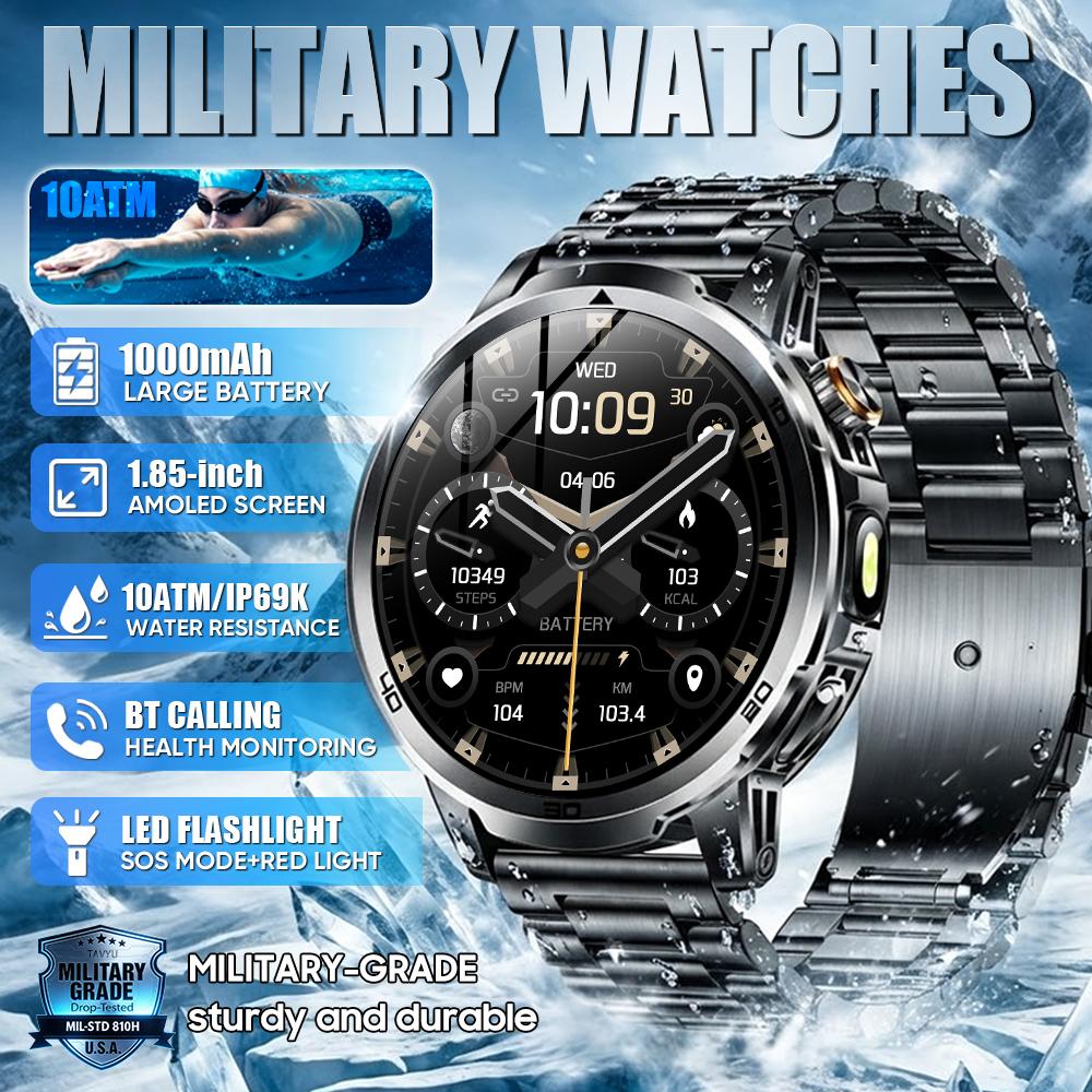 New Military Outdoor Sports 1000mAh Battery Smart Watch Men 1.85" Large Screen Wireless Call SOS Mode 10ATM Swim Smartwatch