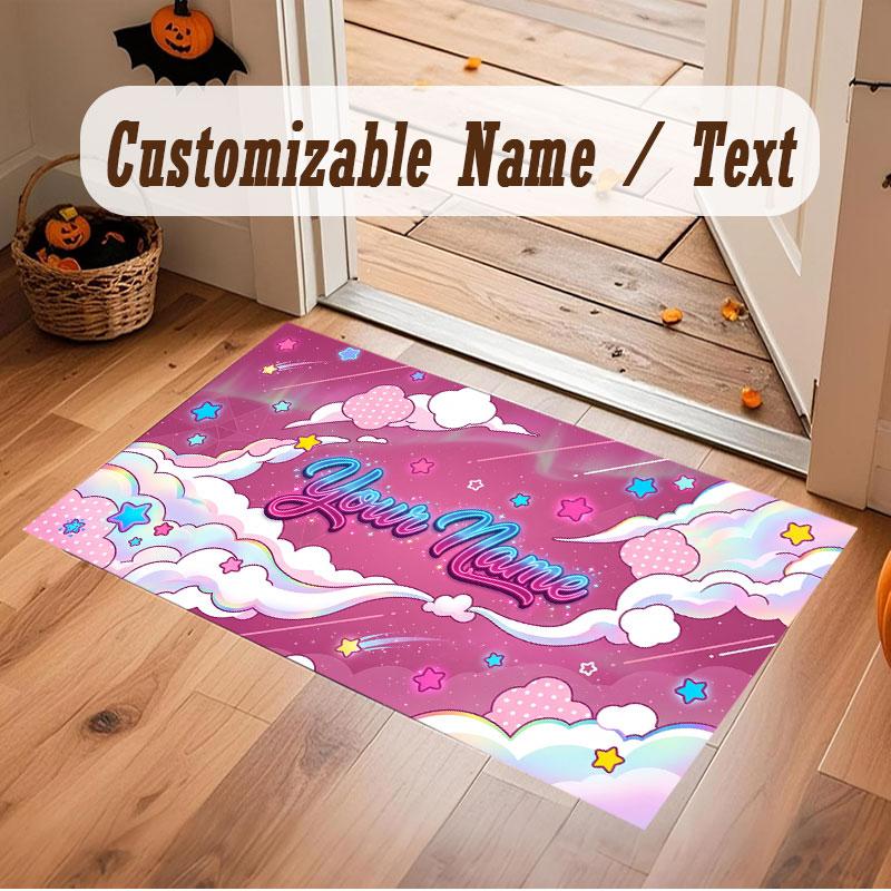 Mountain Landscape Theme Crystal Velvet Floor Rug Personalized Custom Name Text Warm Carpet Home Decoration