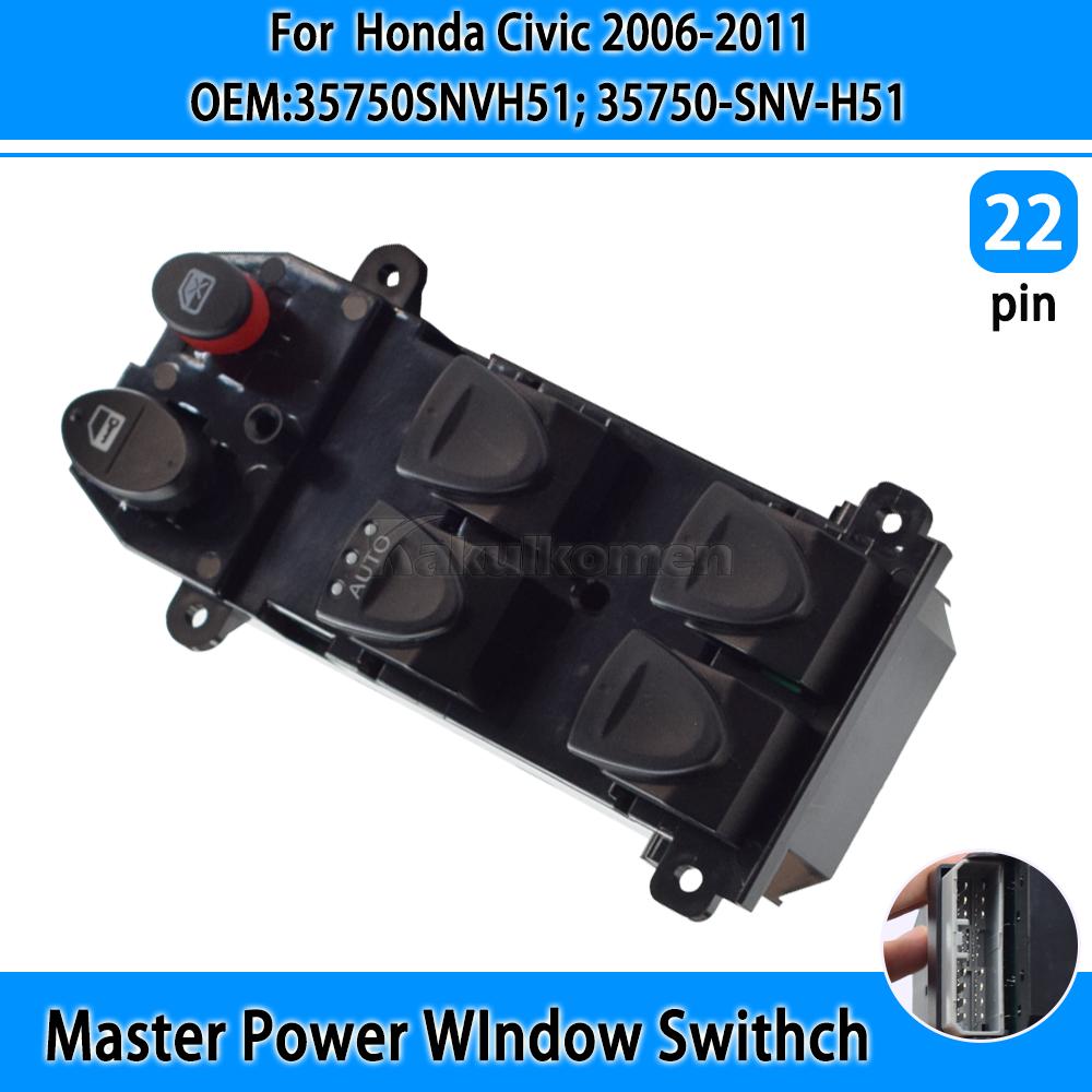 35750SNVH51 35750-SNV-H51 Car Window Lifter Switch Glass Control Regulator Front Left for HONDA Civic 2006 2007 2008 2009 2010