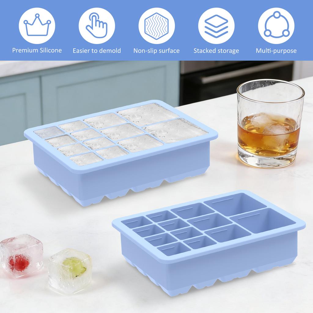 Silicone Ice Cube Mold Reusable Square Ice Cube Molds with Lid Whiskey Cocktail Freezer DIY Ice Maker Barware Kitchen Gadgets
