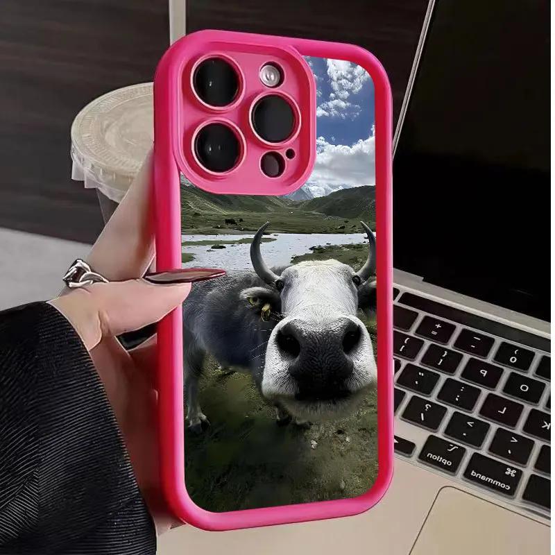 Luxtury Cute Cow Phone Case For iPhone 11 12 13 14 15 16 Pro Max X XS XR 7 8 Plus SE2020 Shockproof Soft Silicone Bumper Cover