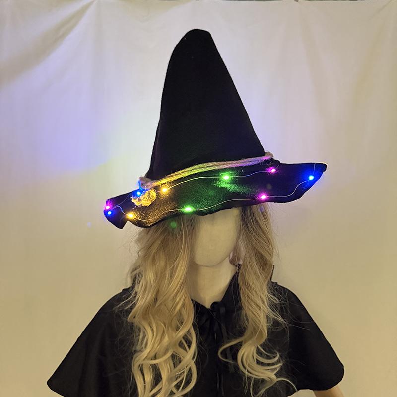 Light up LED Witch Hat Cosplay Luminous Scarecrow Witch Hat Women Halloween Party Accessories Trick Or Treat Supplies