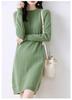 2023 Women's Mid-Length Merino Wool Sweater Dress - Round Neck, Long Sleeve Knitwear for Autumn and Winter