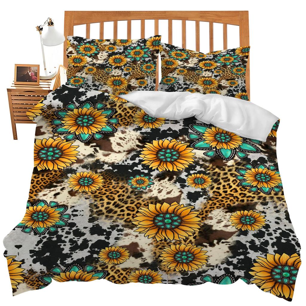Sunflower Duvet Cover Set Sea Turtle Comforter Cover Set Kids Soft Polyester Quilt Covers With 2 Pillow Cases Floral Bedding