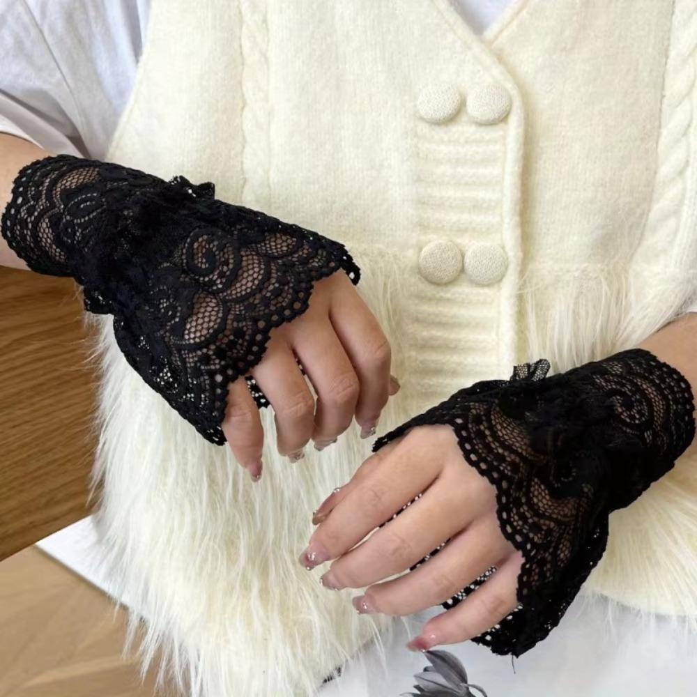

Lace Trim Fake Cuff Hollow Lace Wristbands Clothing Accessory Wrist Cuff чорний