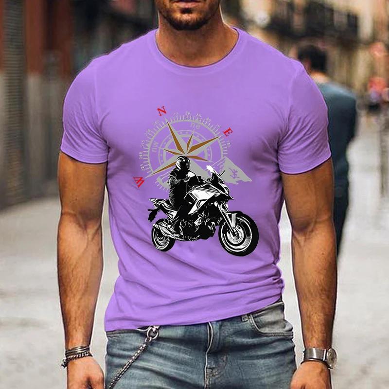 Camiseta Gráfica de Motocicleta de Montanha e Bússola Camisa Divertida de Viagem para Homens Moda Harajuku Camiseta Solta Marca Masculina Camisetas de Motocicleta