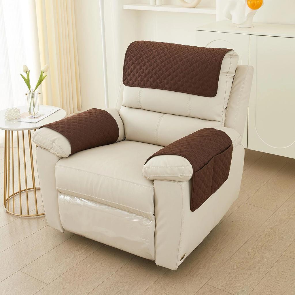 Sofa Armrest Towel Set 3 Pieces With Storage Pocket For Couch Chair Cushion Headrest And Armrest Cover Comfortable Soft Fabric Home Decor