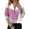 Women's Colorblock Loose Zipper Long-sleeved V-neck Sweatshirt