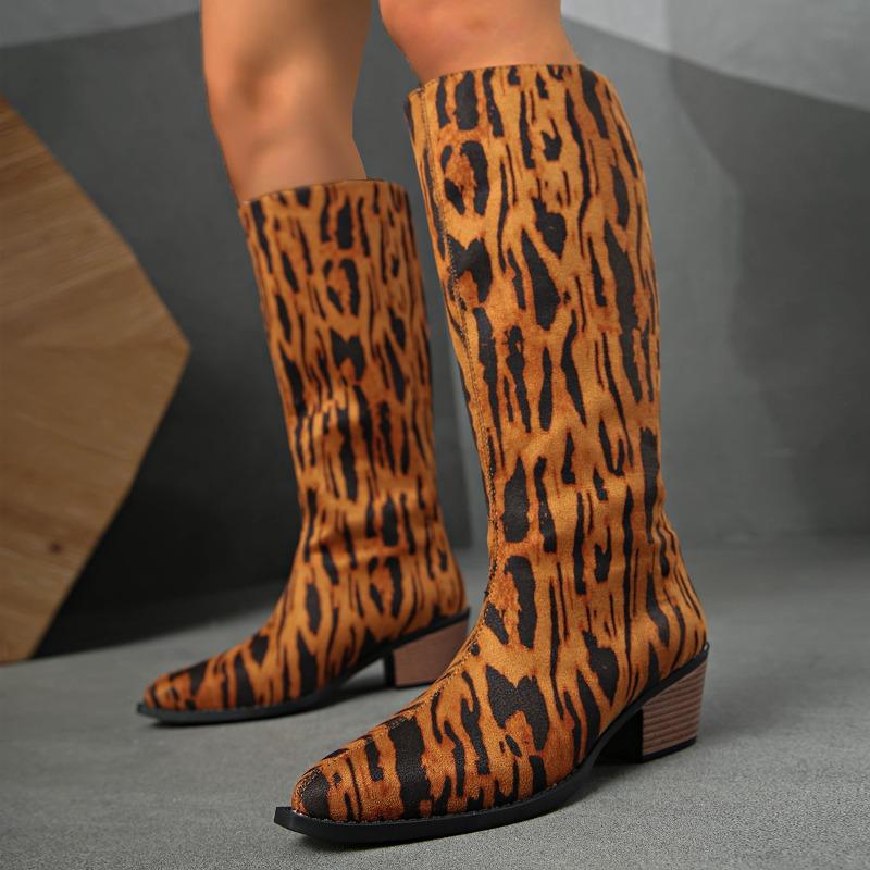 Mode Retro Wildleder Leopard Kniestiefel 2025 Neue Frühling und Herbst Hohe Stiefel