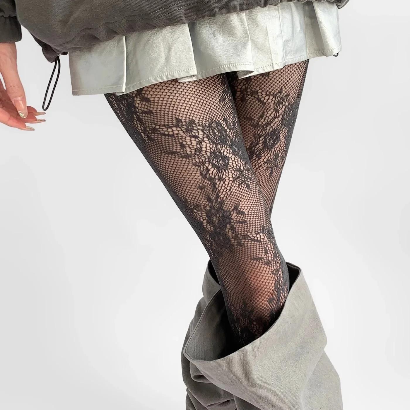 

Sexy Lace Mesh Stockings Bottomed Pantyhose Classic Lolita Hollowed Fishnet Women s Netting Gothic Punk Retro Spider Web Tights білий
