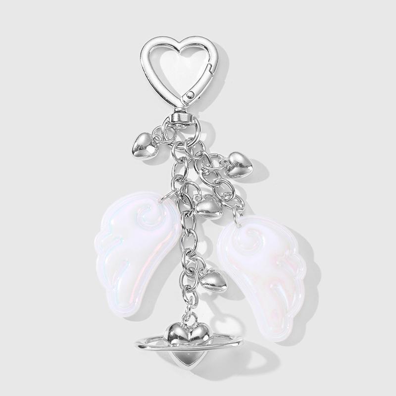 Stylish Angel Wings Bag Charm Cute Silver Versatile Keychain Charm Simple Heart-shaped Accessory New Niche Design Exquisite Gift