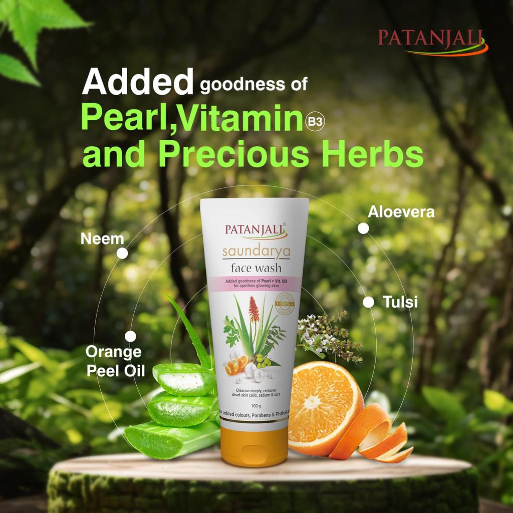 Patanjali Saundarya Face Wash 100 G Gentle Deep Cleansing Daily Use Cleanser For Fresh Nourished Smooth Skin