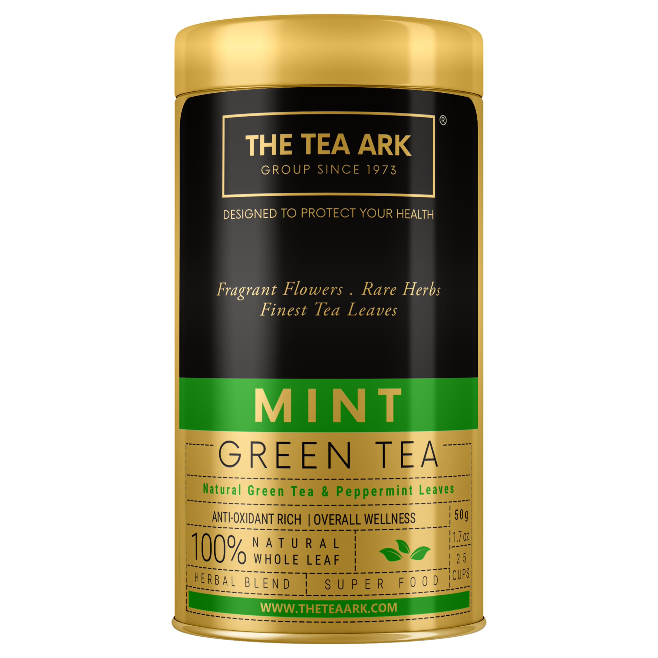 The Tea Ark Mint Green Tea (50 grams) Tin Loose Leaves | Natural Herbal Tea | Whole Leaf Blend (25 Servings) (Mint Green Tea)
