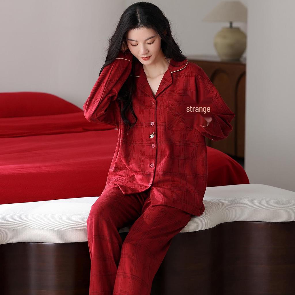 2025 Festive Red Women's Pure Cotton Pajama Set - Long-Sleeved & Long-Pants, Year of the Rat Edition