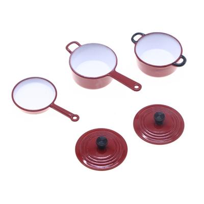 Miniature Cookware Enamel Pots and Pan Set Simulation Kitchenware For Doll House Scene Display And Kids Pretend Play Game