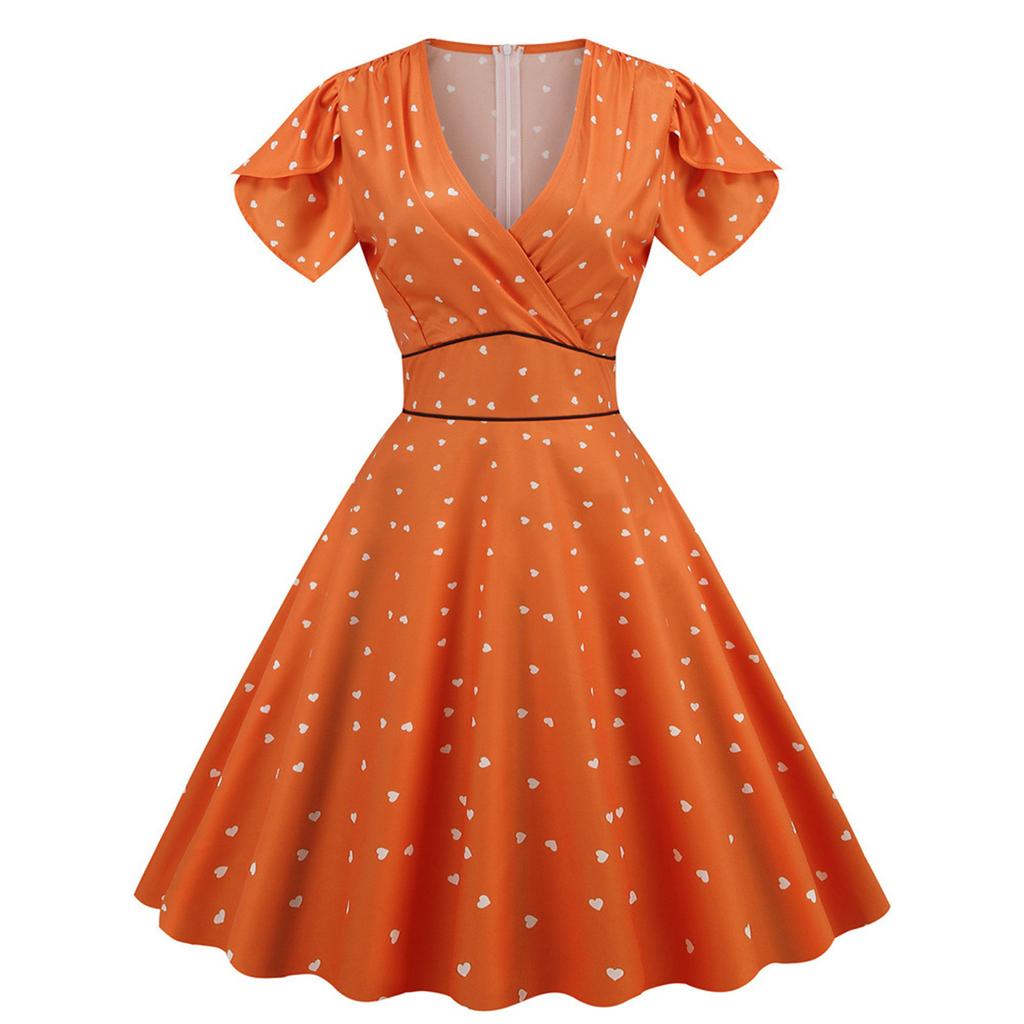 Women's Digital Printing Short-Sleeved V-Neck Casual Printing Hem Dress