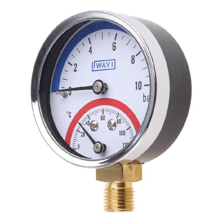 Combined Pressure & Temperature Gauge for Gas & Water Range 0-10 Bar 0-120℃