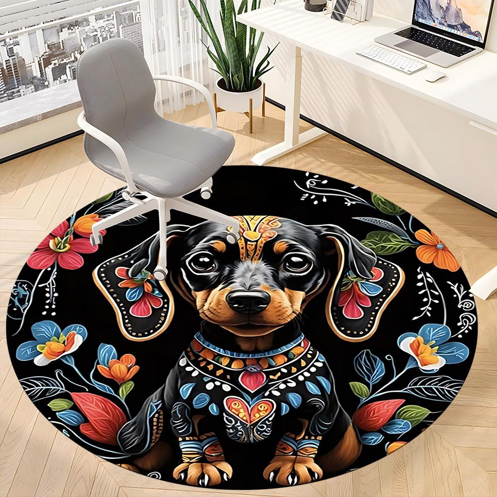1pc Dachshund Art Print Chair Carpet for Office Non-Slip, Machine Washable Rug for Office, Room - Holiday Decor, Machine Made Yy251016104