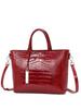 Qian Dian Wine Red Crocodile Pattern Leather Tote – Large Capacity Handbag & Crossbody Bag for Weddings & Work
