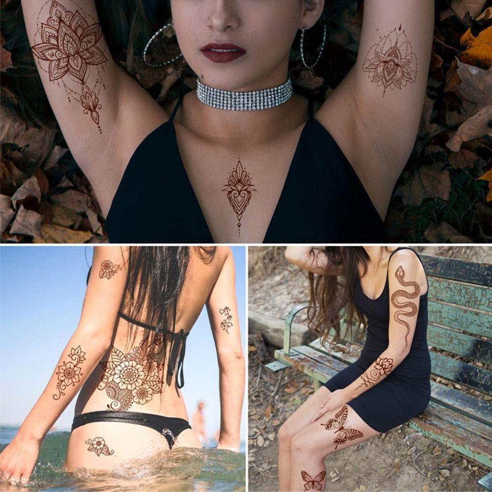 Tool Snake Butterfly Henna Tattoo Stickers Temporary Tattoo Water Transfer Decals Body Art Sticker
