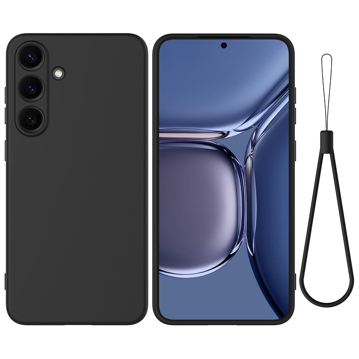 

Для Samsung Galaxy S25 FE Чехол из жидкого силикона Задняя крышка телефона с ремешком для руки Black