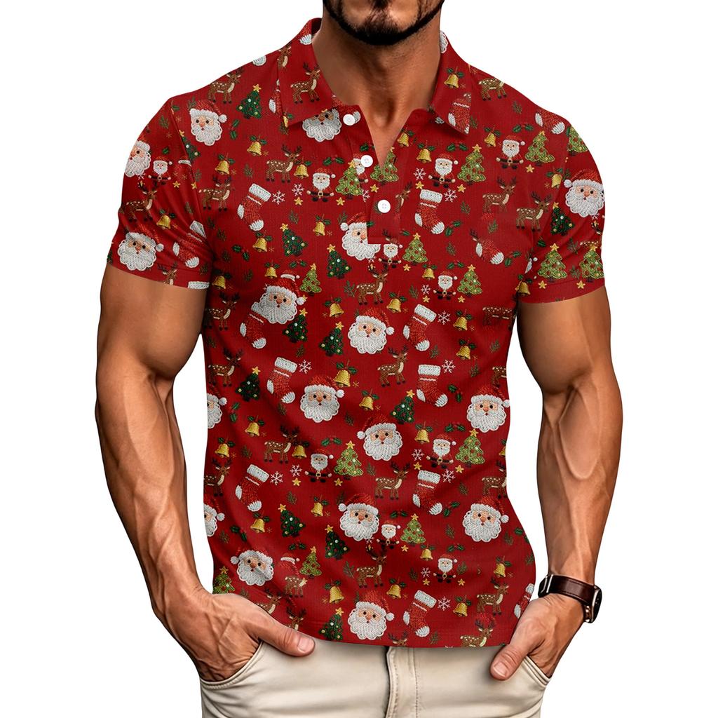 Men's Relaxed Fit Christmas Print Short Sleeve T-Shirt for Casual Holiday Wear