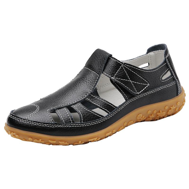 Large size 35-46 summer handmade retro sandals soft-soled mother shoes cowhide Velcro casual women's shoes